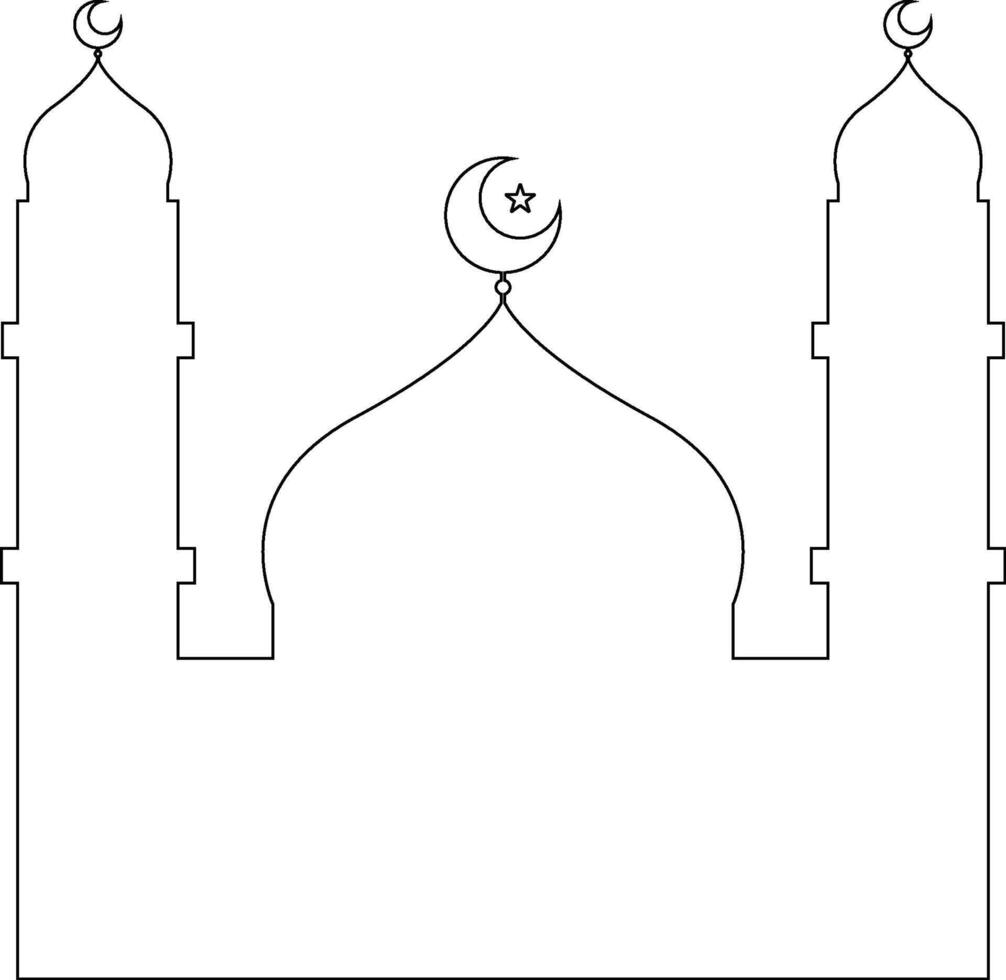 Black Outline Small Mosque with Crescent Star on Top of Dome vector