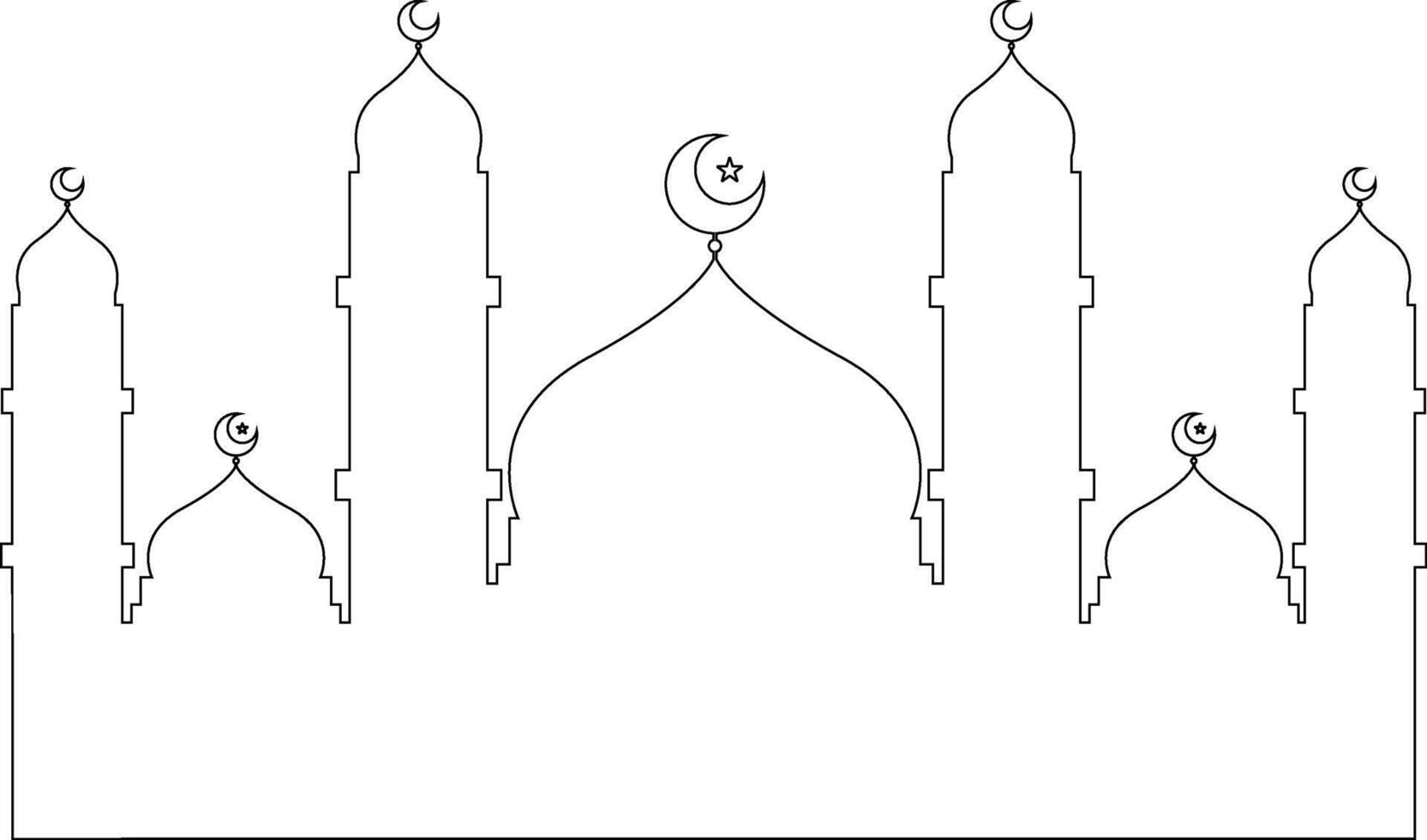 Black Outline Big Mosque with Crescent Star on Top of Dome vector