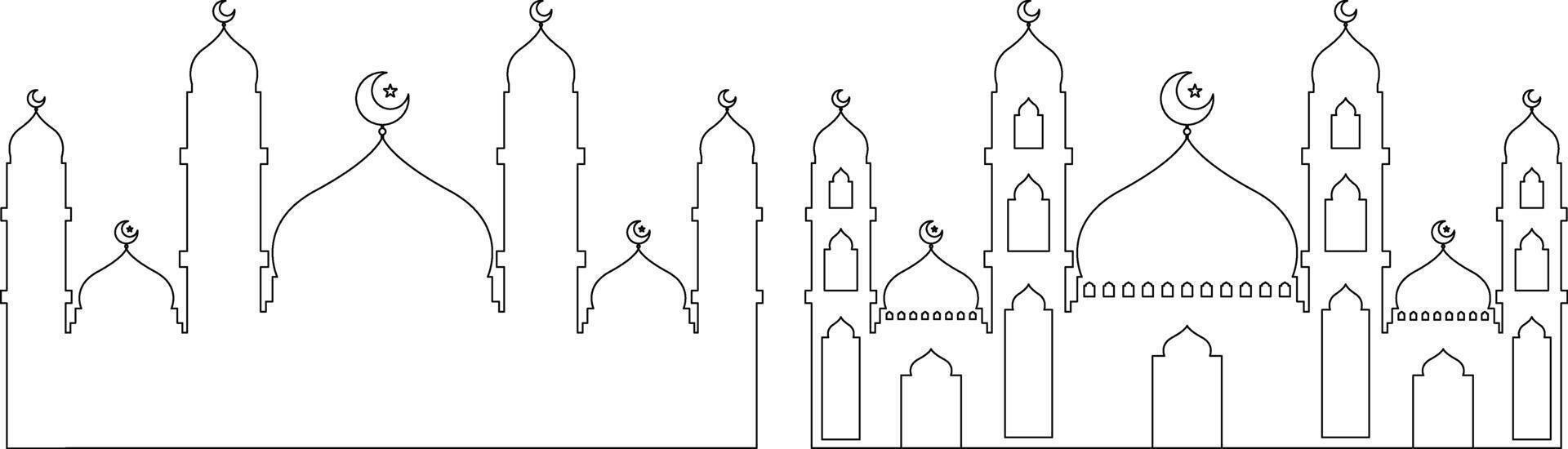 Black Outline Big Mosque Collection vector