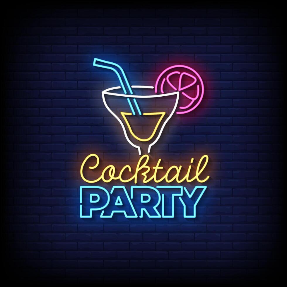 cocktail party neon sign with brick wall background vector