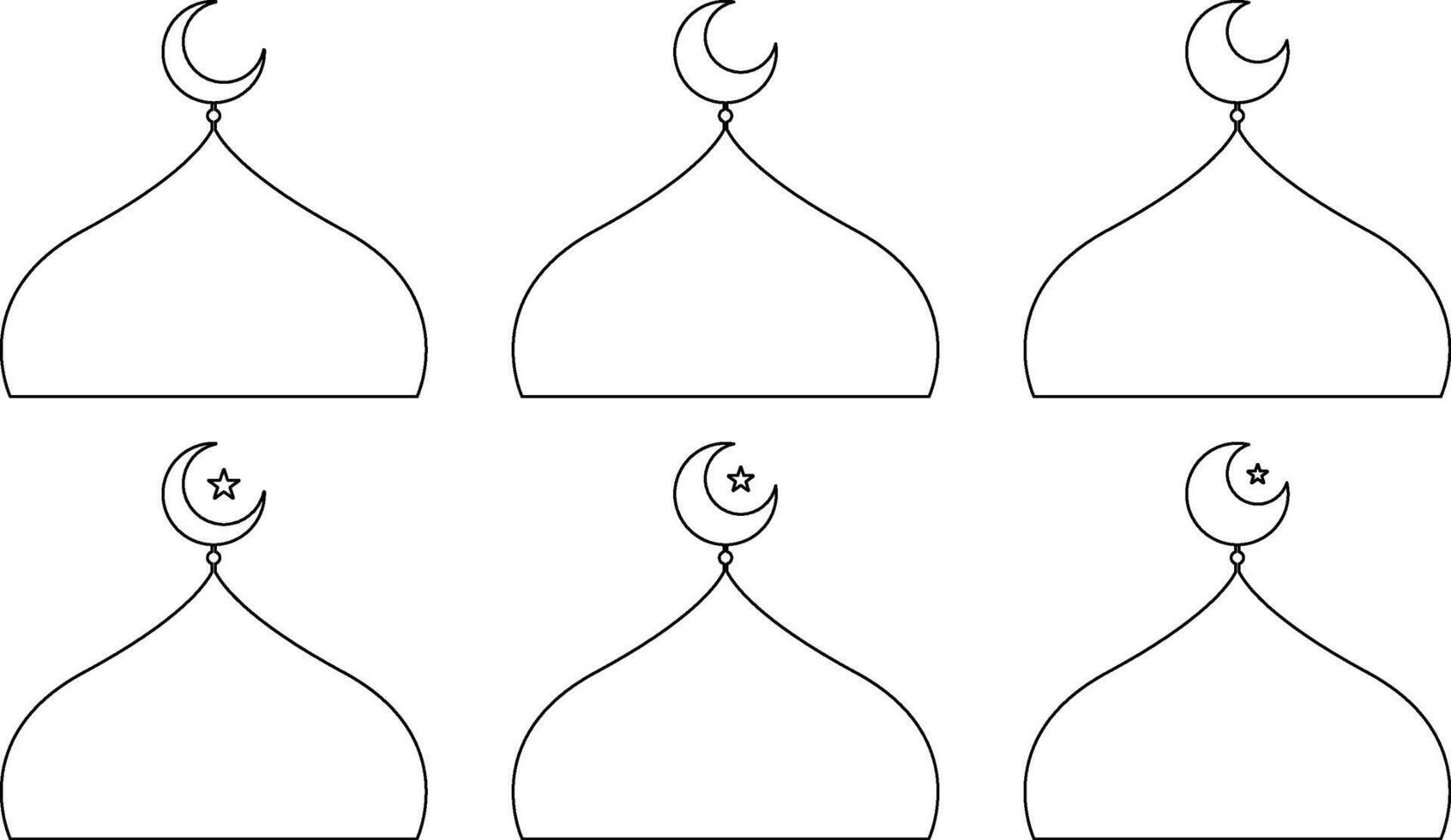 Black Outline Collection of Mosque Domes with Crescent Moons and Small Stars vector