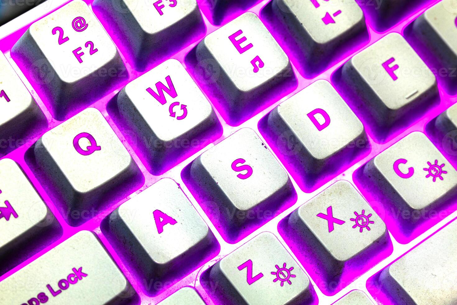 Beautiful purple light RGB keyboard with WASD keys photo