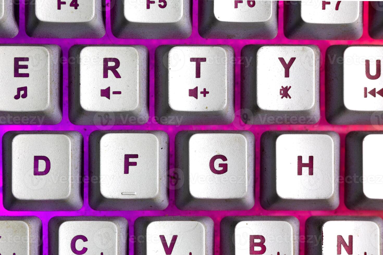 Macro photo of keyboard key with purple backlit light