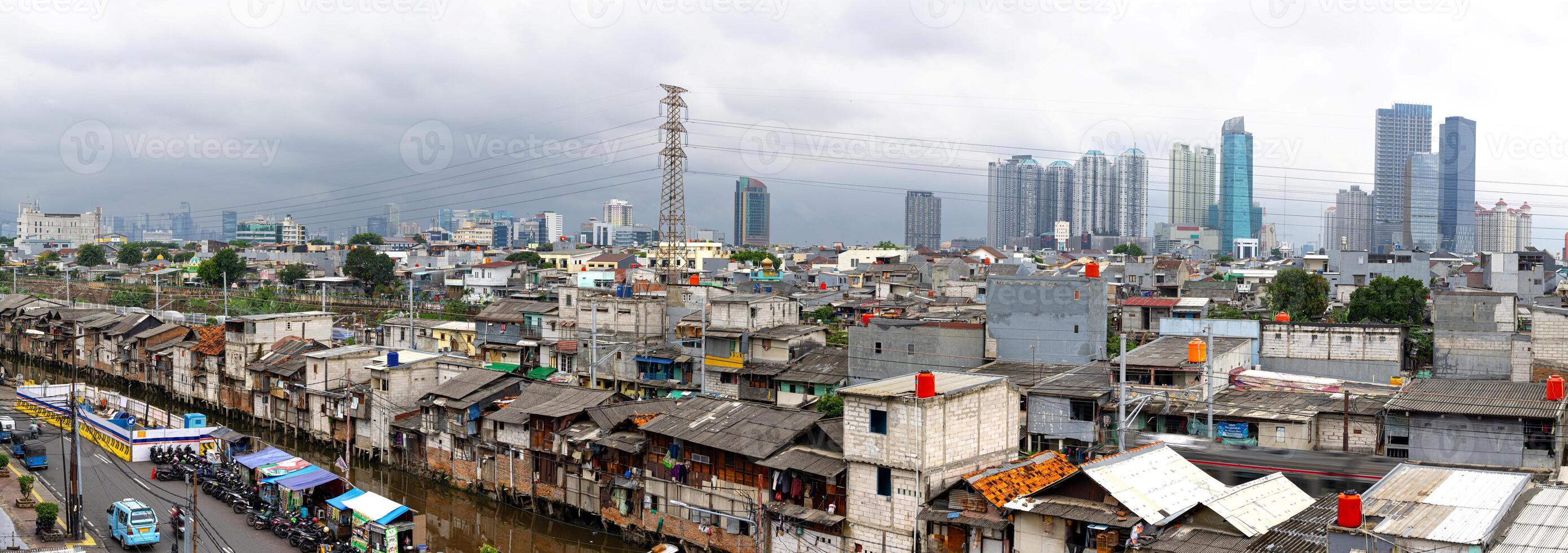 Shantytown, slum area, crowded residential area in Jakarta photo