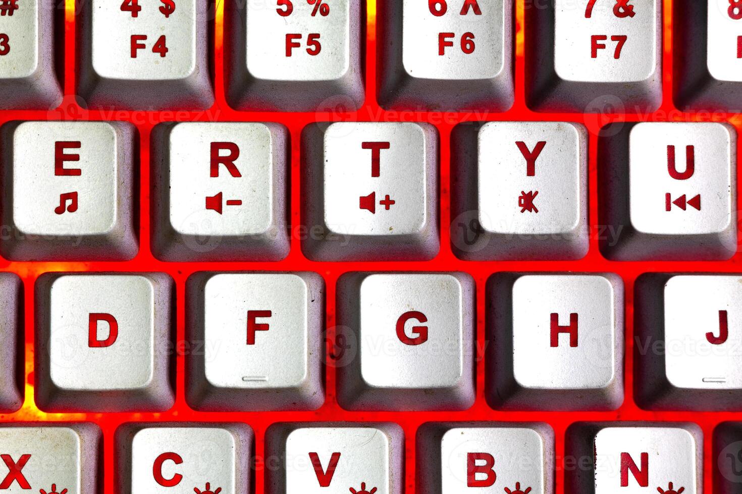 Bright red color rgb keyboard in close up and Macro photo