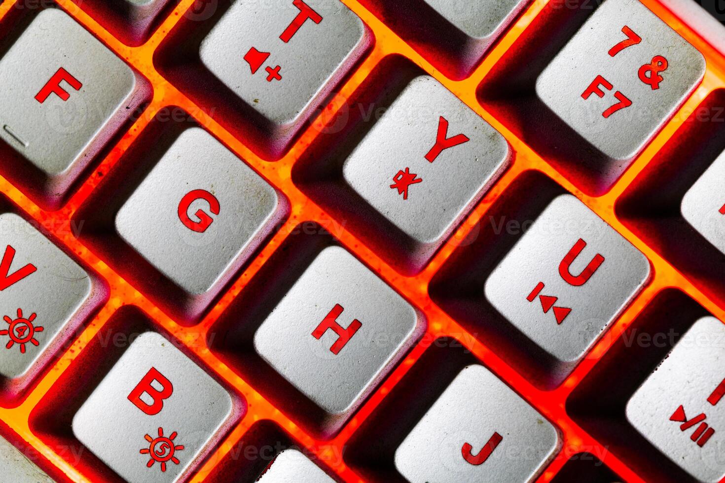 Bright yellow red color keyboard keys in Macro photo