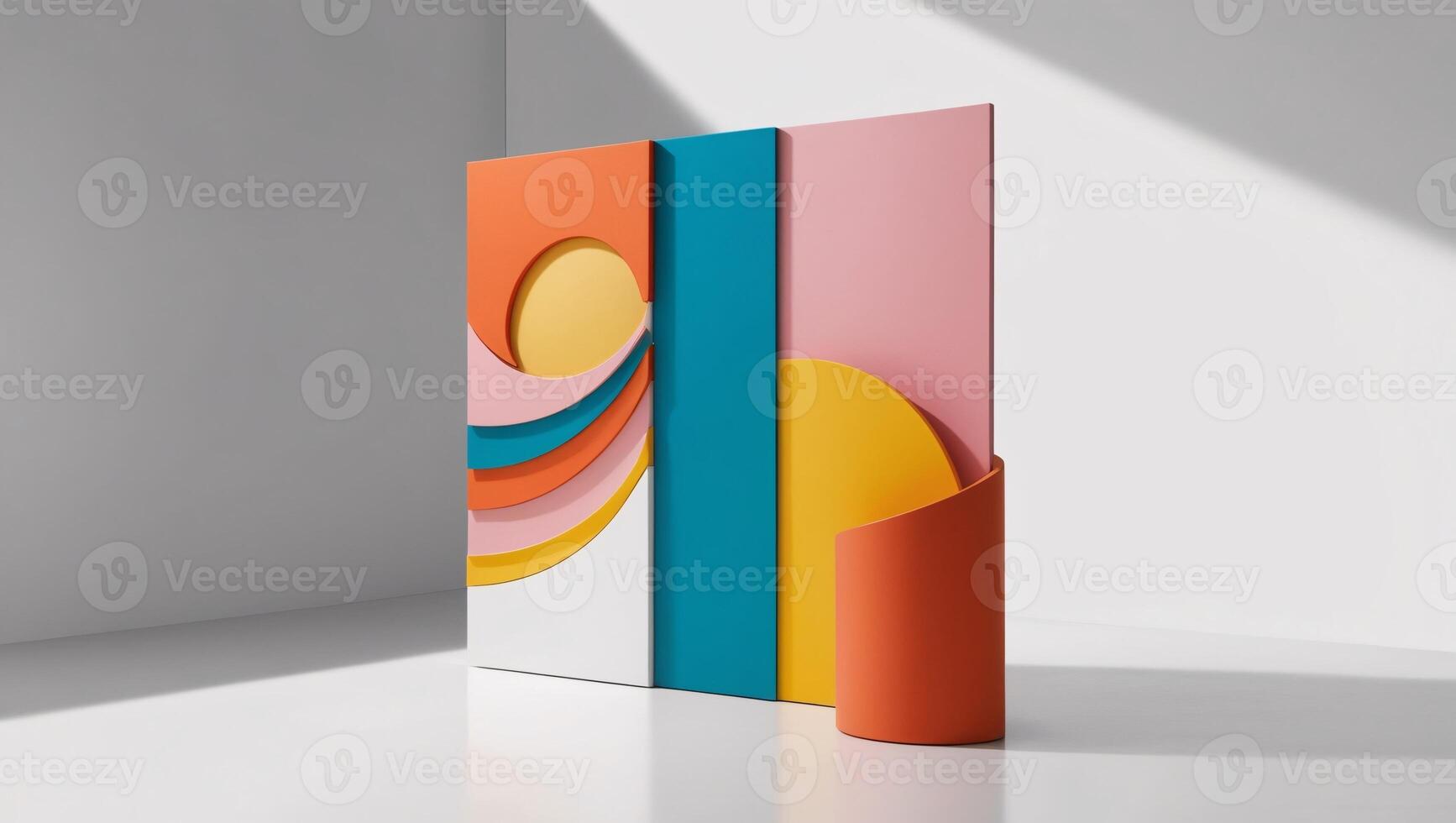 Colorful Abstract Room Divider with Geometric Shapes and Waves photo