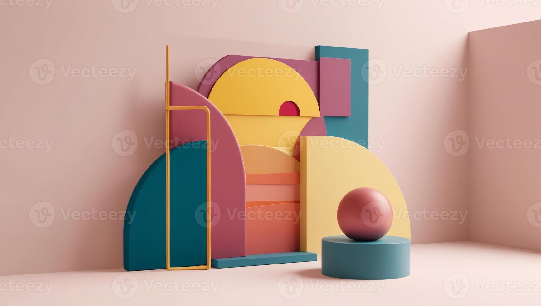 Abstract Geometric Composition with Pastel Colors and 3D Shapes 01 photo