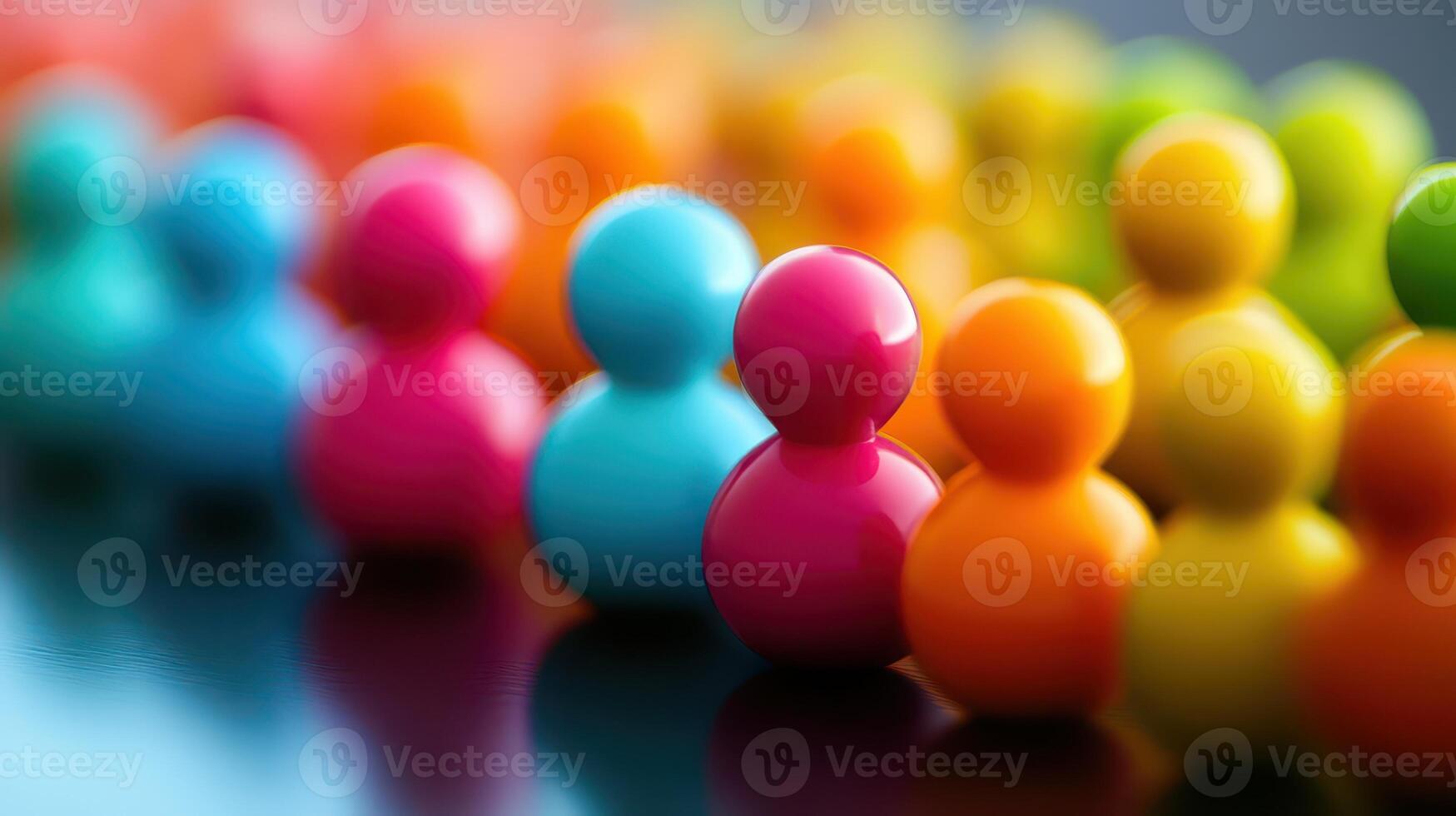 Many colorful plastic people are standing in a row photo