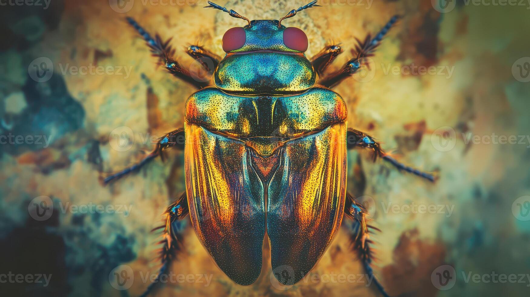 A close up of a beetle with a red and yellow color photo