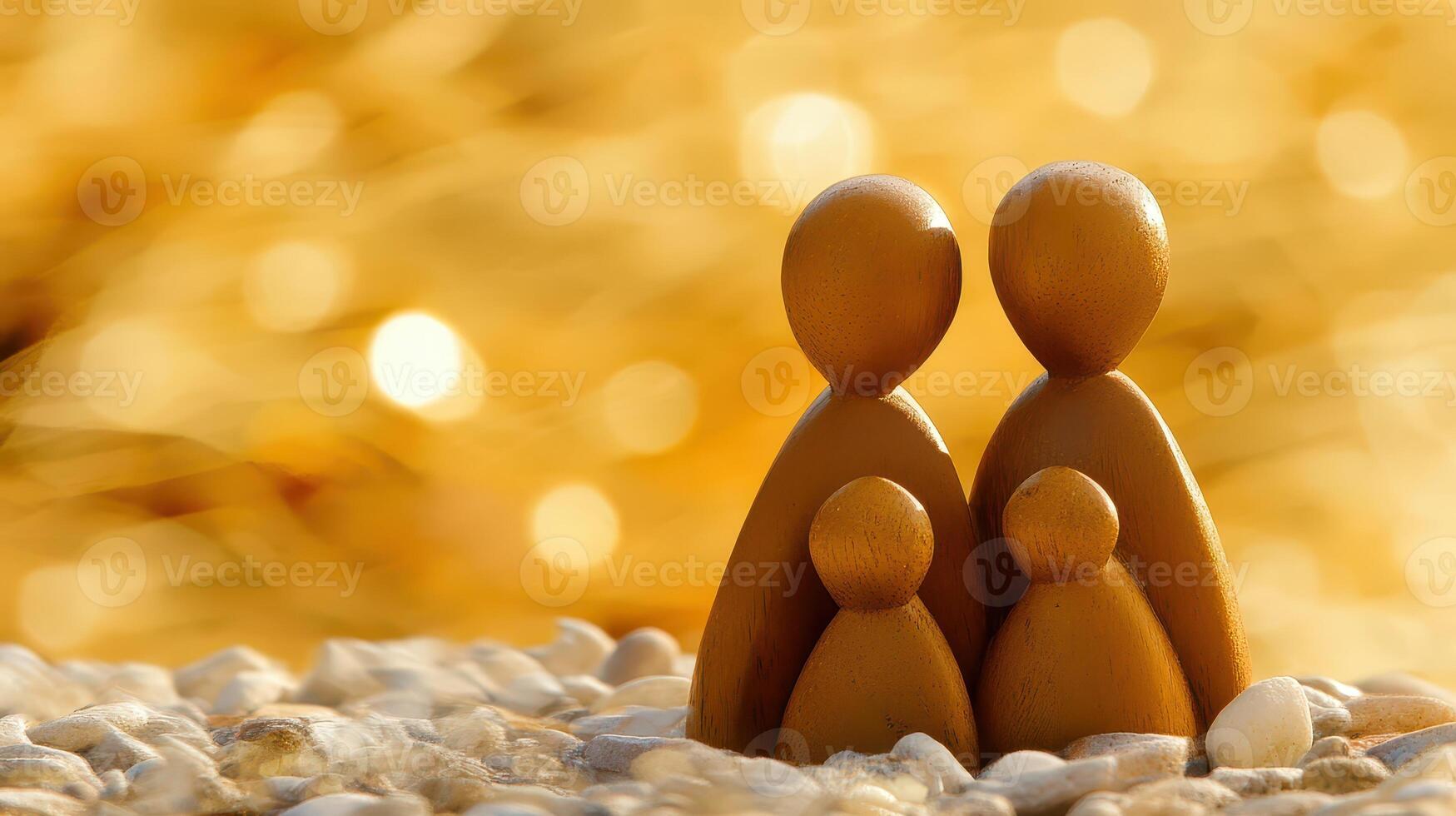 Family of three figurines on a golden background photo