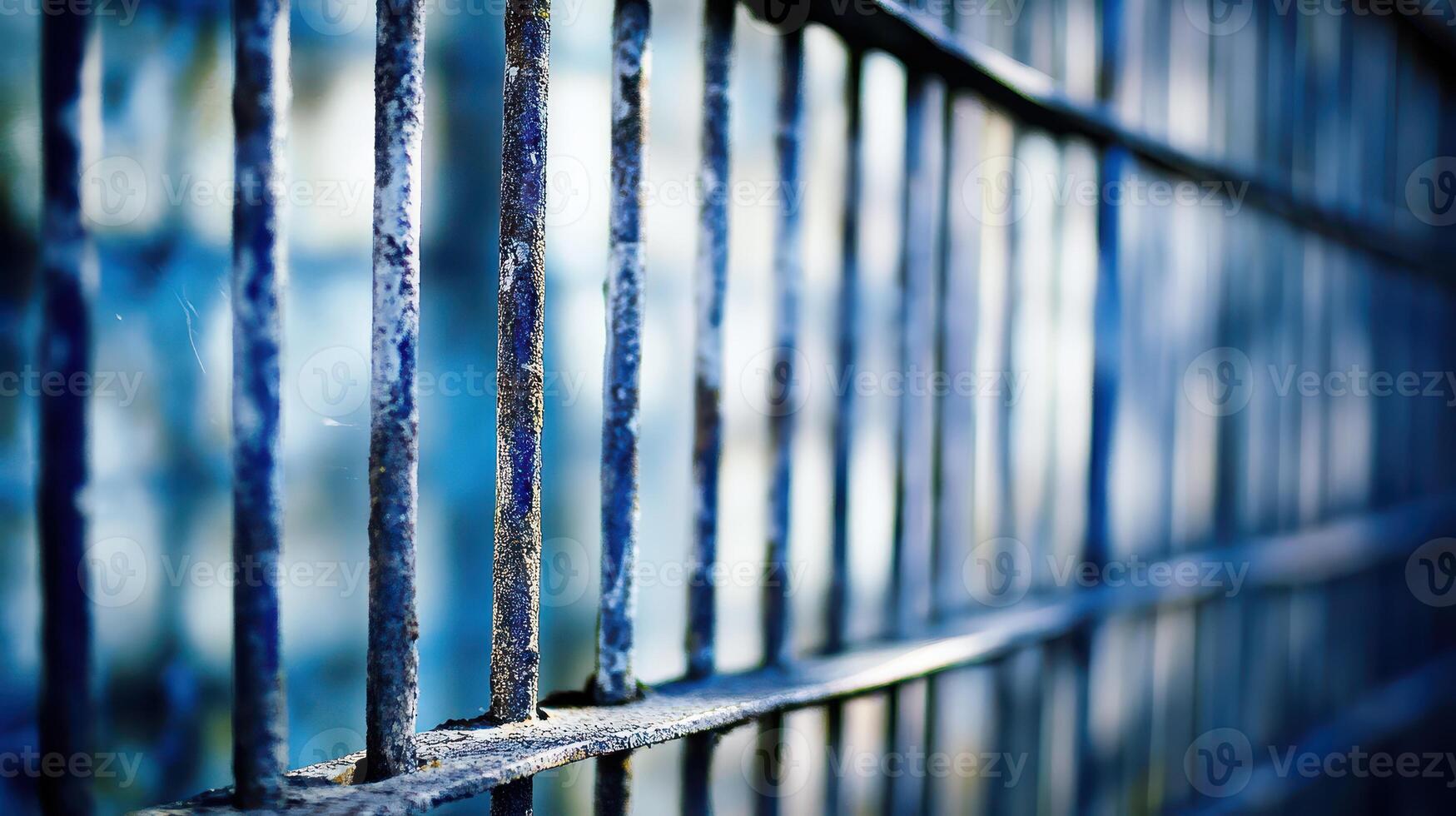 A close up of a metal fence with a blue background photo