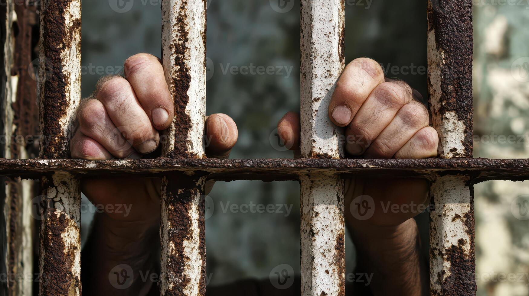 Hands behind bars in jail photo