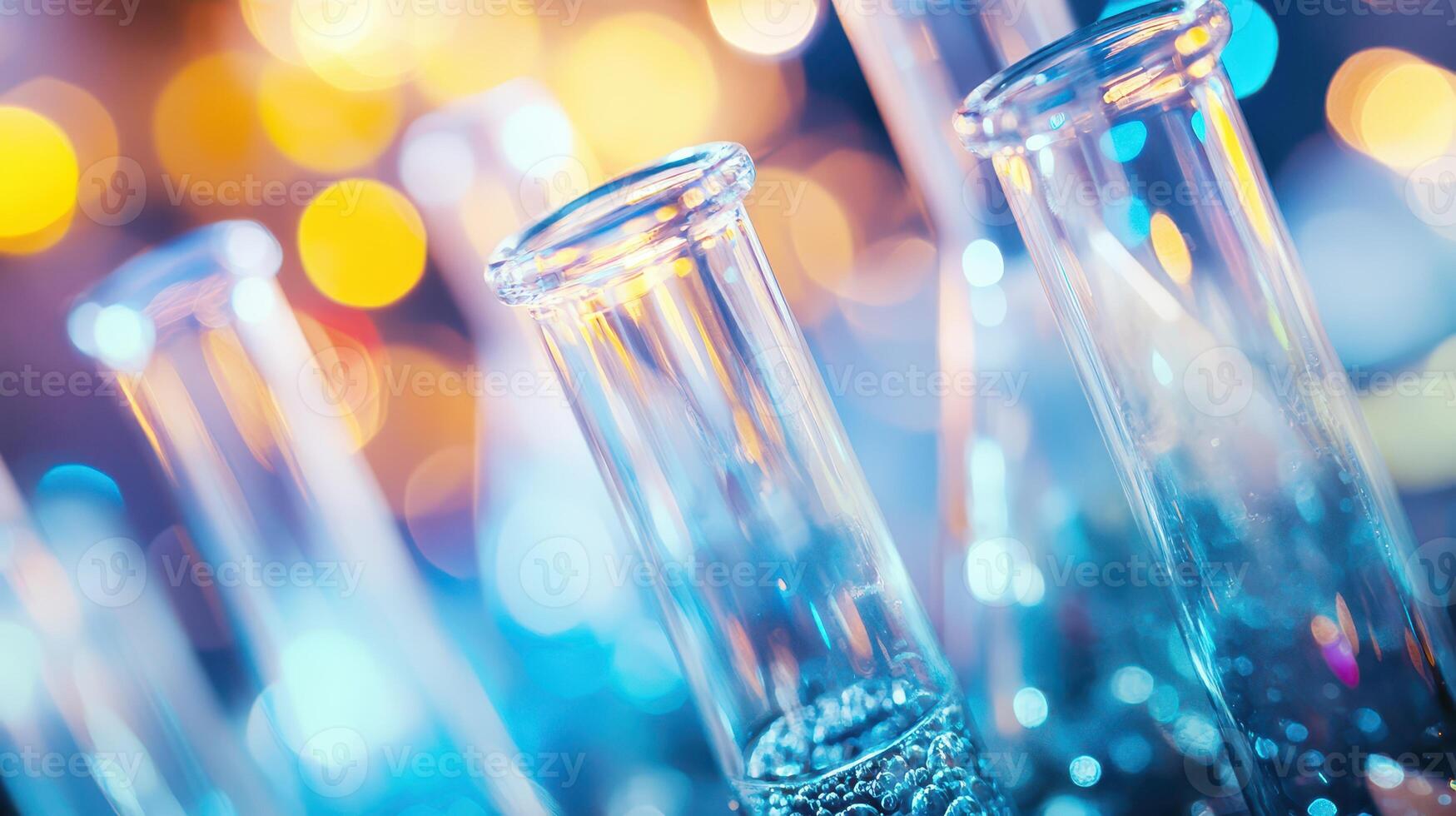 A close up of several test tubes with water in them photo