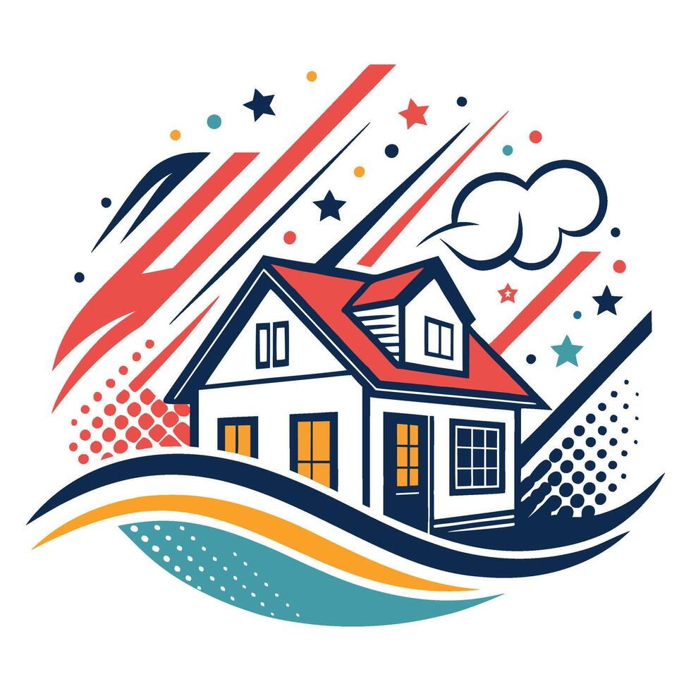 a house with stars and clouds on it vector