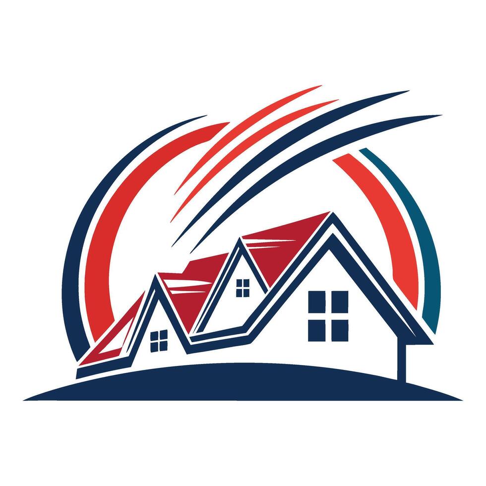 a house with a red, white and blue logo for property business vector