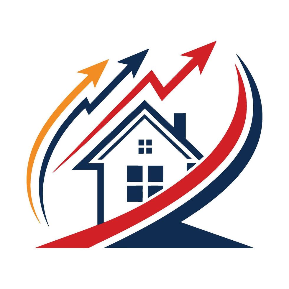a house with arrows and a rising graph vector