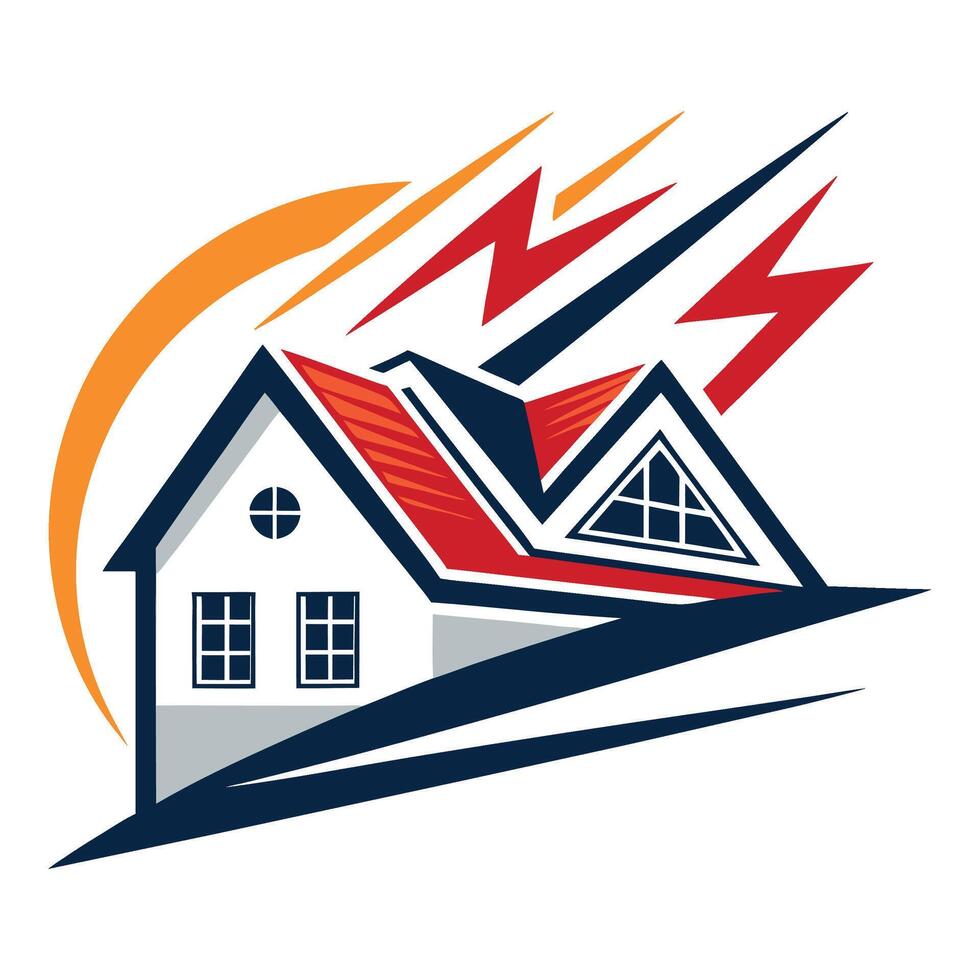 a logo of a house with lightning bolt on it vector