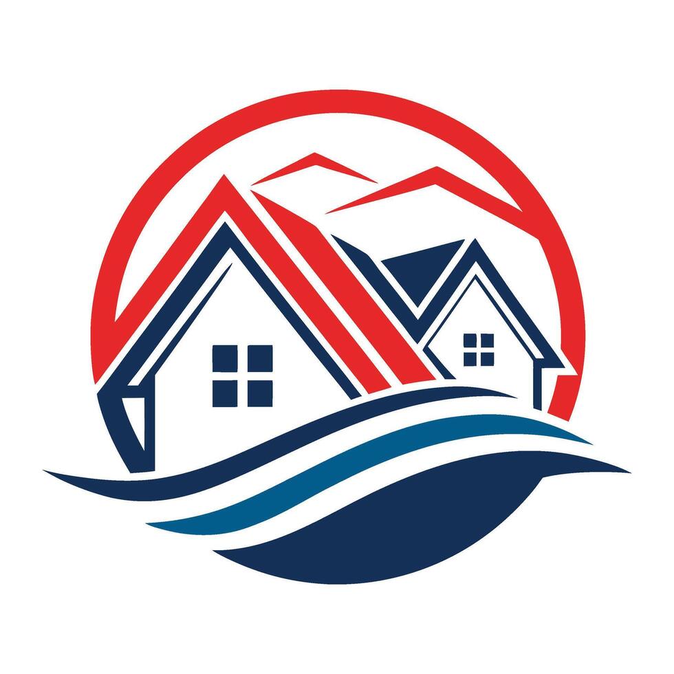 a house with a mountain in the background, logo for real estate vector