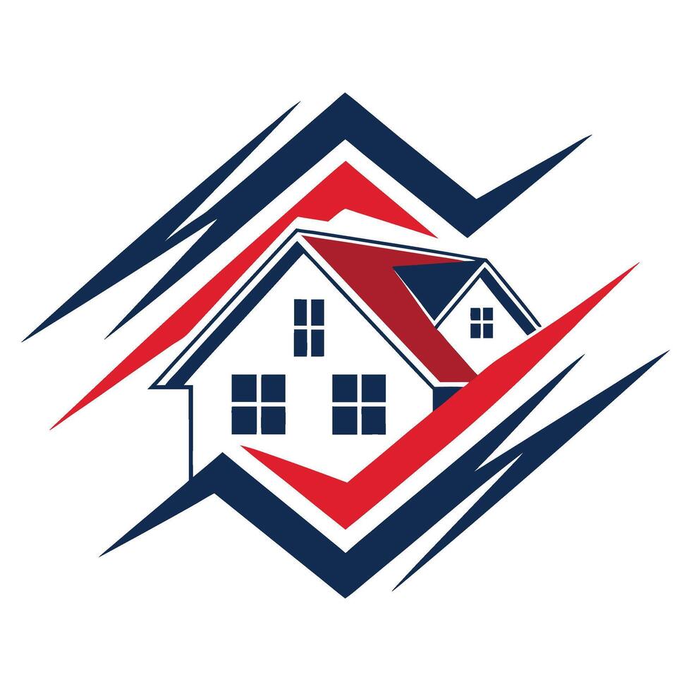 a house logo design with lightning bolt on it vector