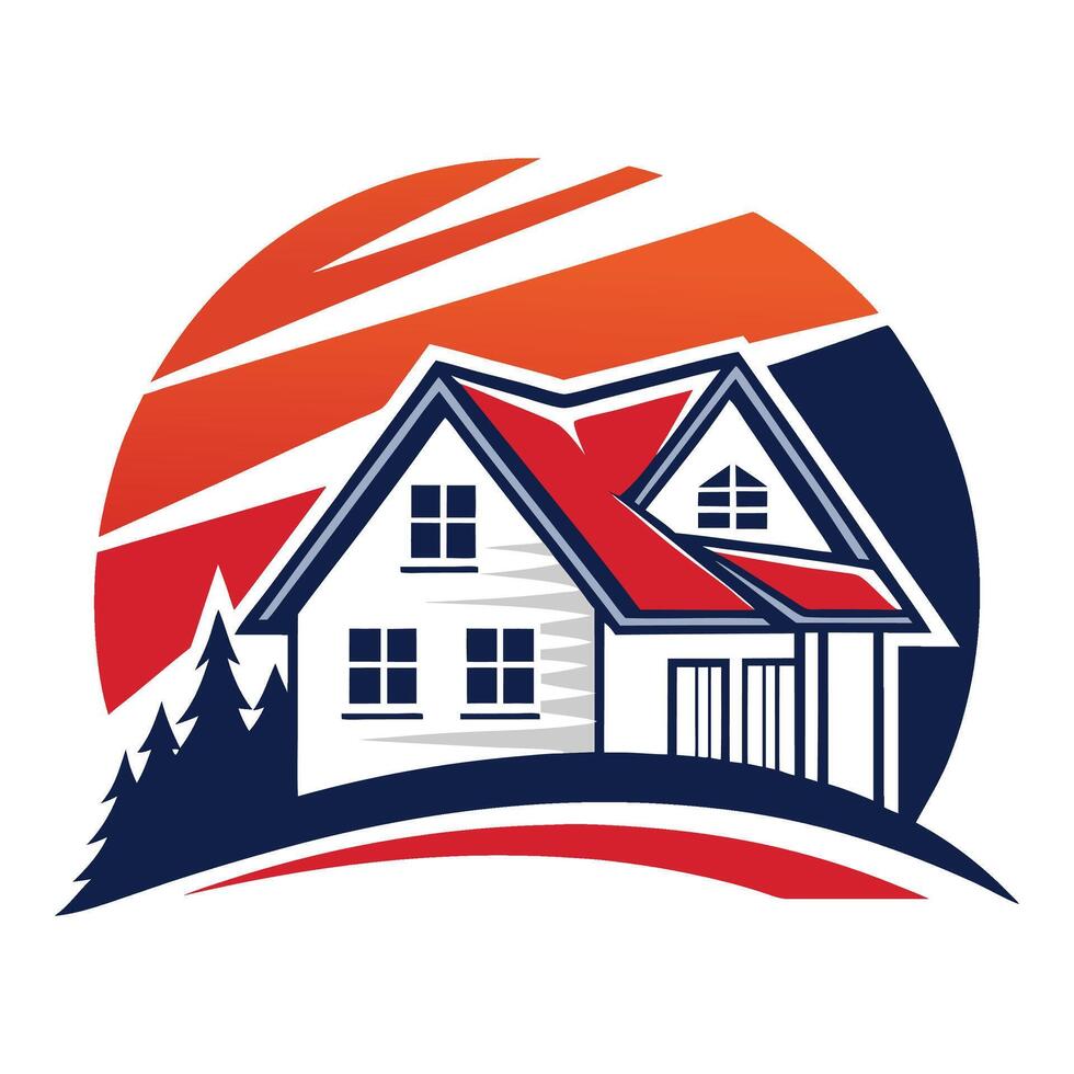 house with red roof and trees in the background vector