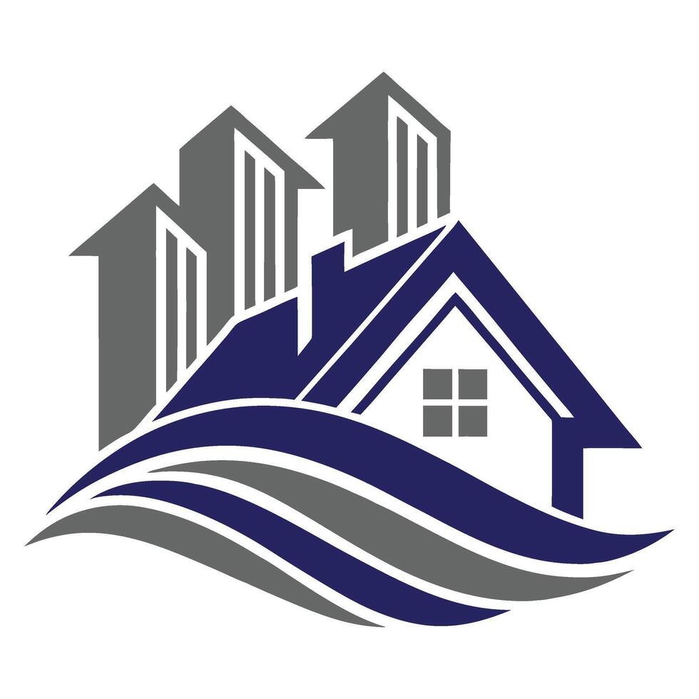 a house with a wave and a wave logo for property business vector
