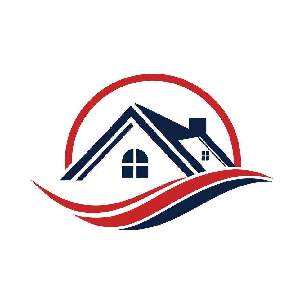 a house logo design with waves and a red and blue wave vector