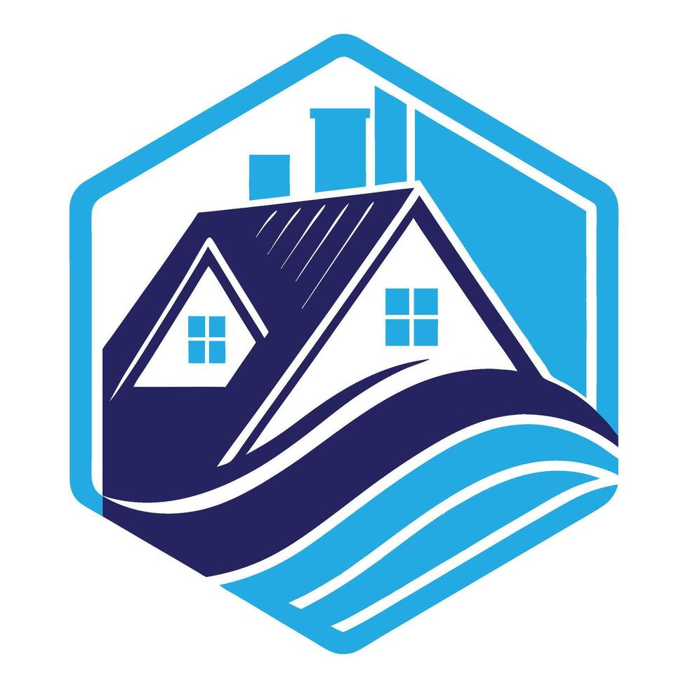 a house with a roof and waves in the background vector