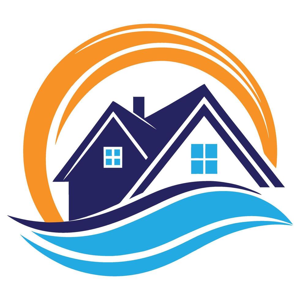a house with waves and sun on it vector