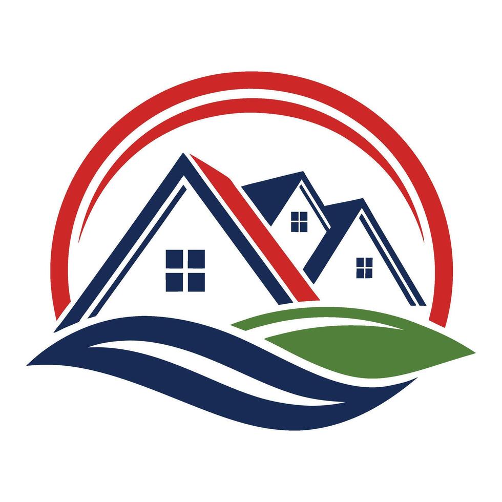 a house logo with a blue and red circle vector