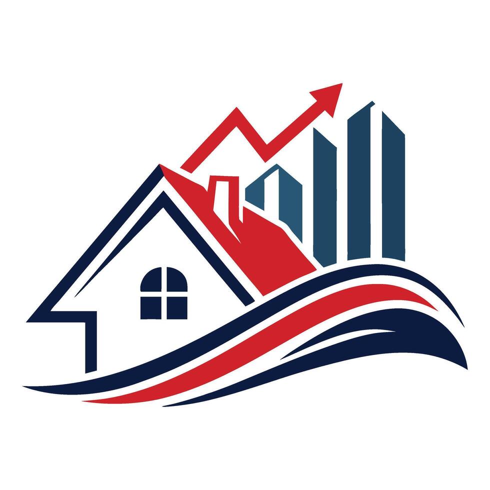 a house with an upward arrow and a graph vector