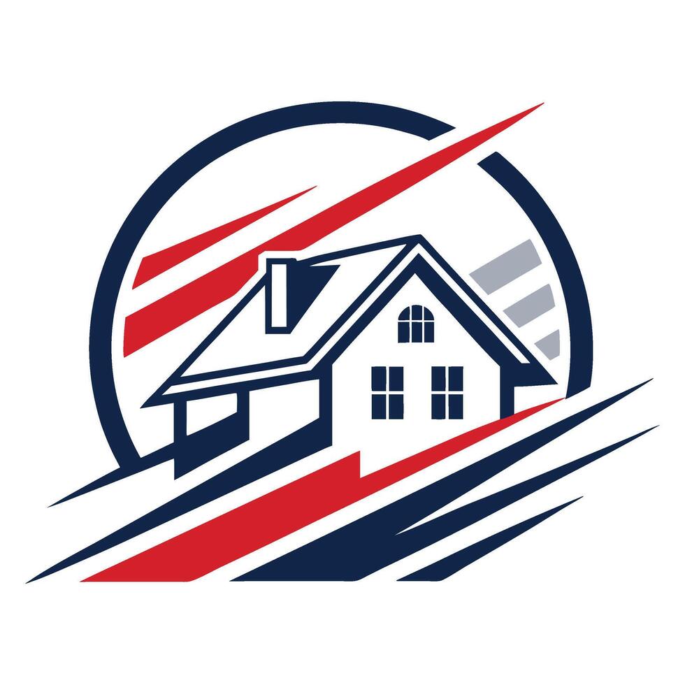 a house with a red, white and blue flag on it vector