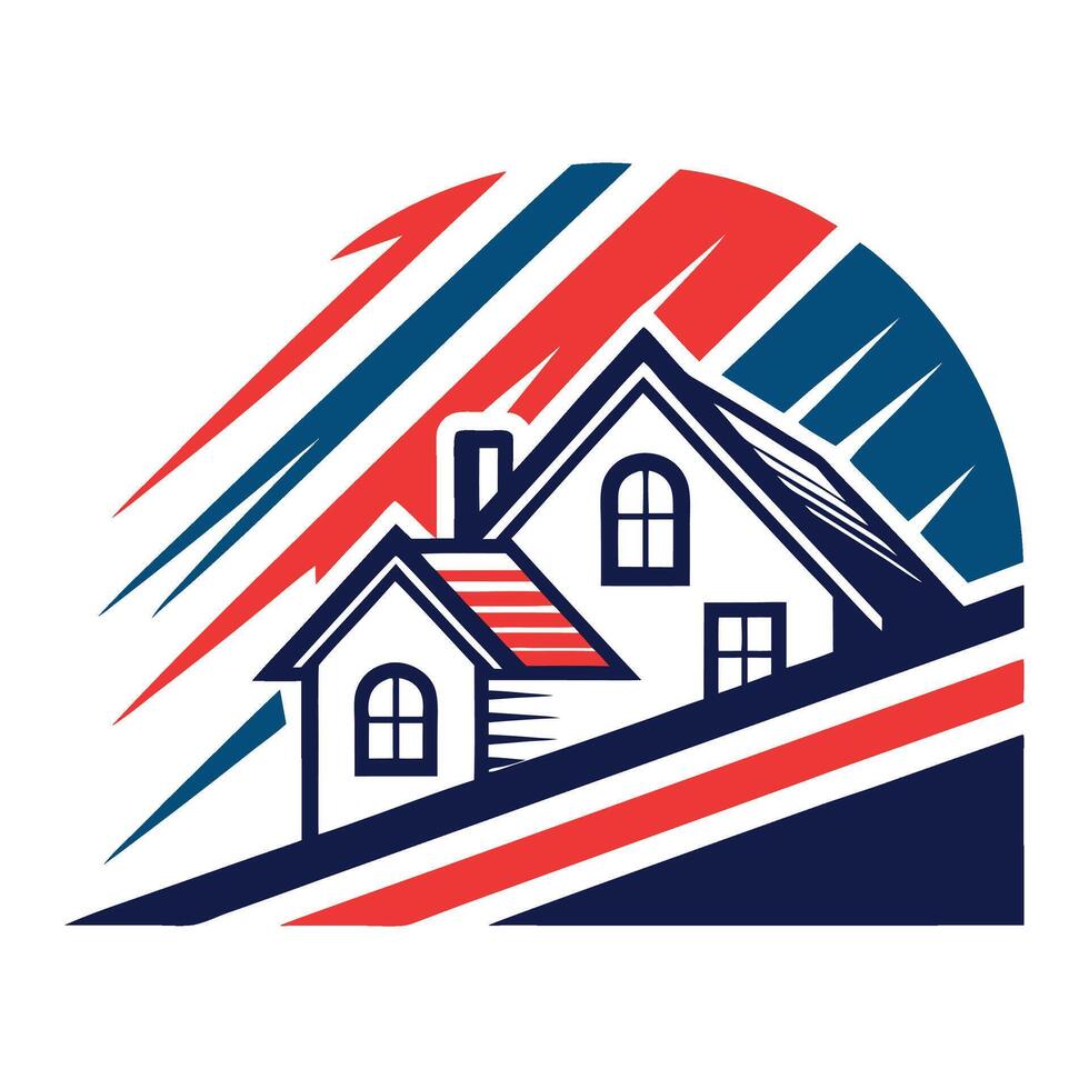 a house with red, white and blue stripes on it vector