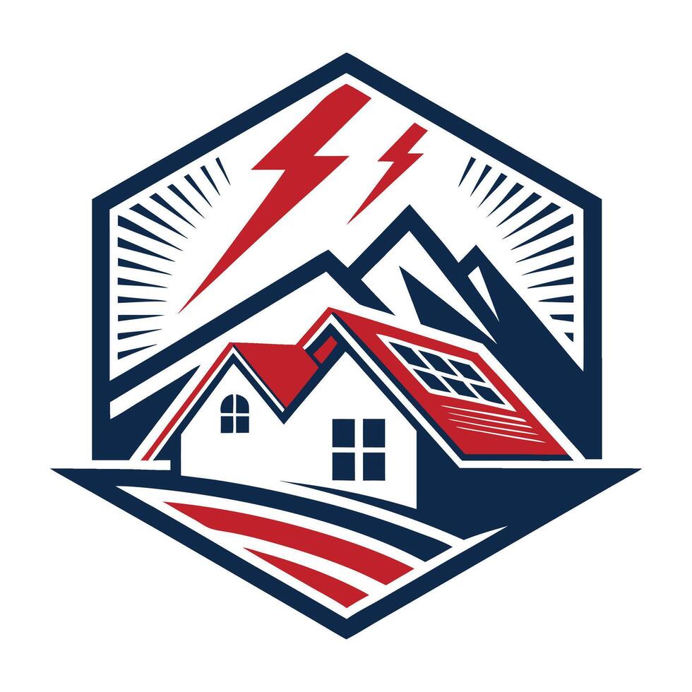 a house with lightning bolt and a mountain in the background vector
