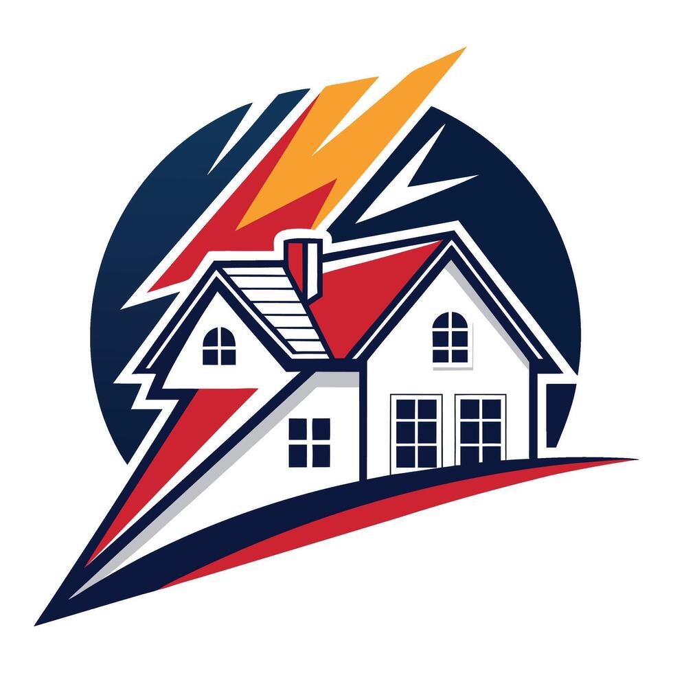 house with lightning bolt on it, with a lightning bolt on the roof vector