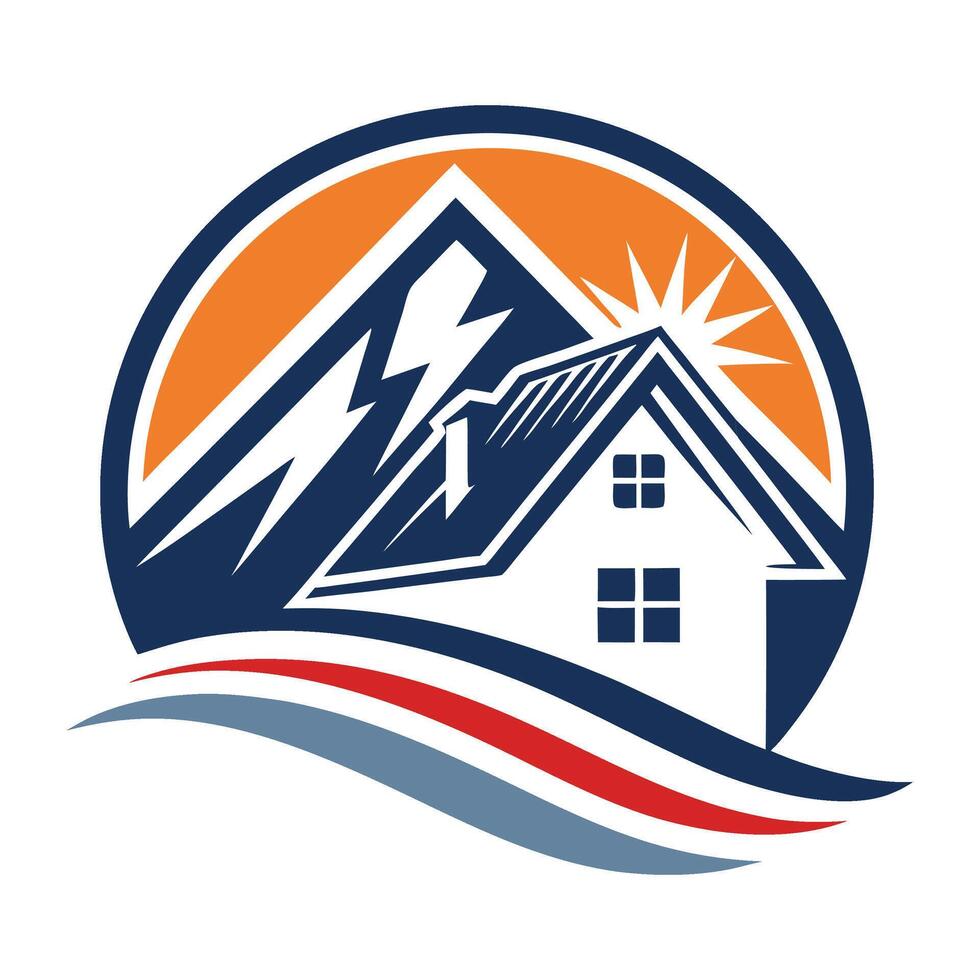 a house logo with a mountain in the background vector
