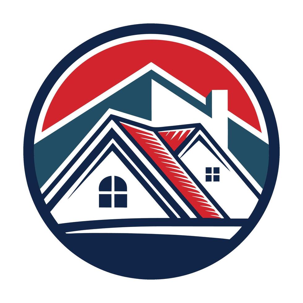 a house with a red roof and a red and blue flag vector