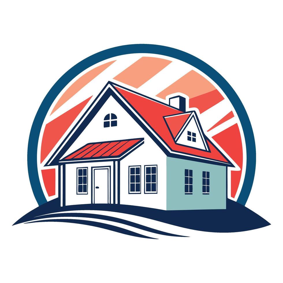 a house with a red roof and a red roof on top vector