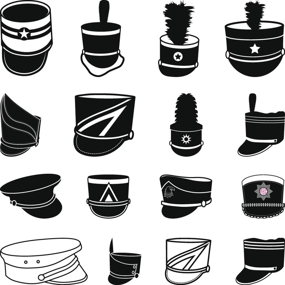 Marching Band Hat Bundle Silhouette Illustration, vector