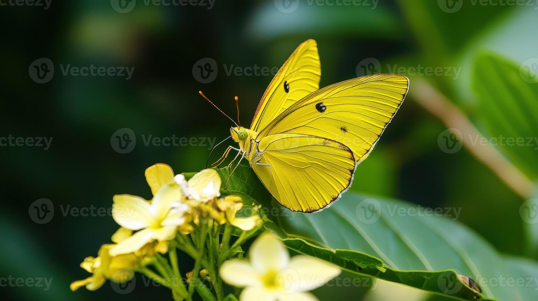A yellow butterfly is sitting on a flower photo