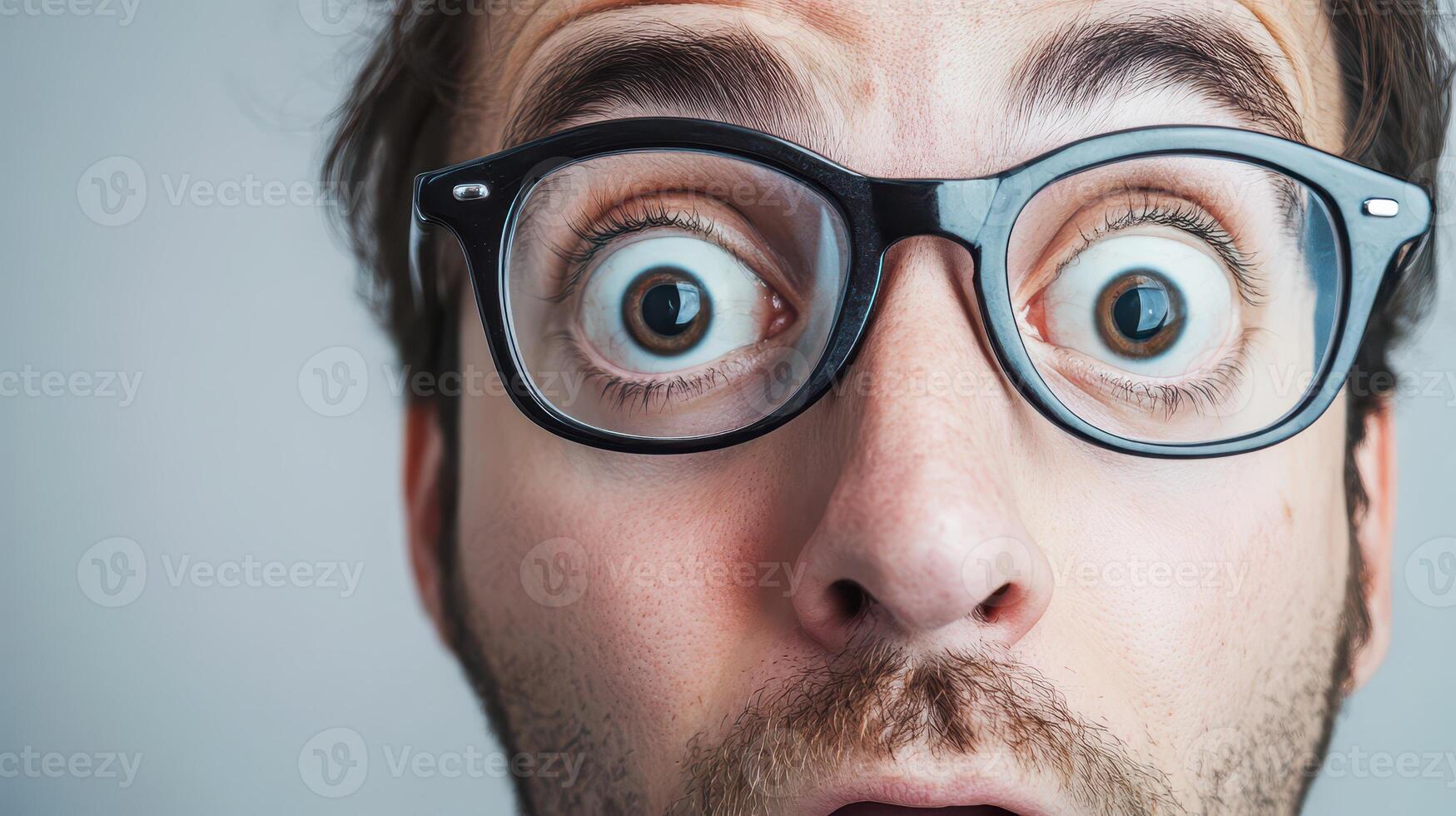 A man with glasses on his face looking surprised photo