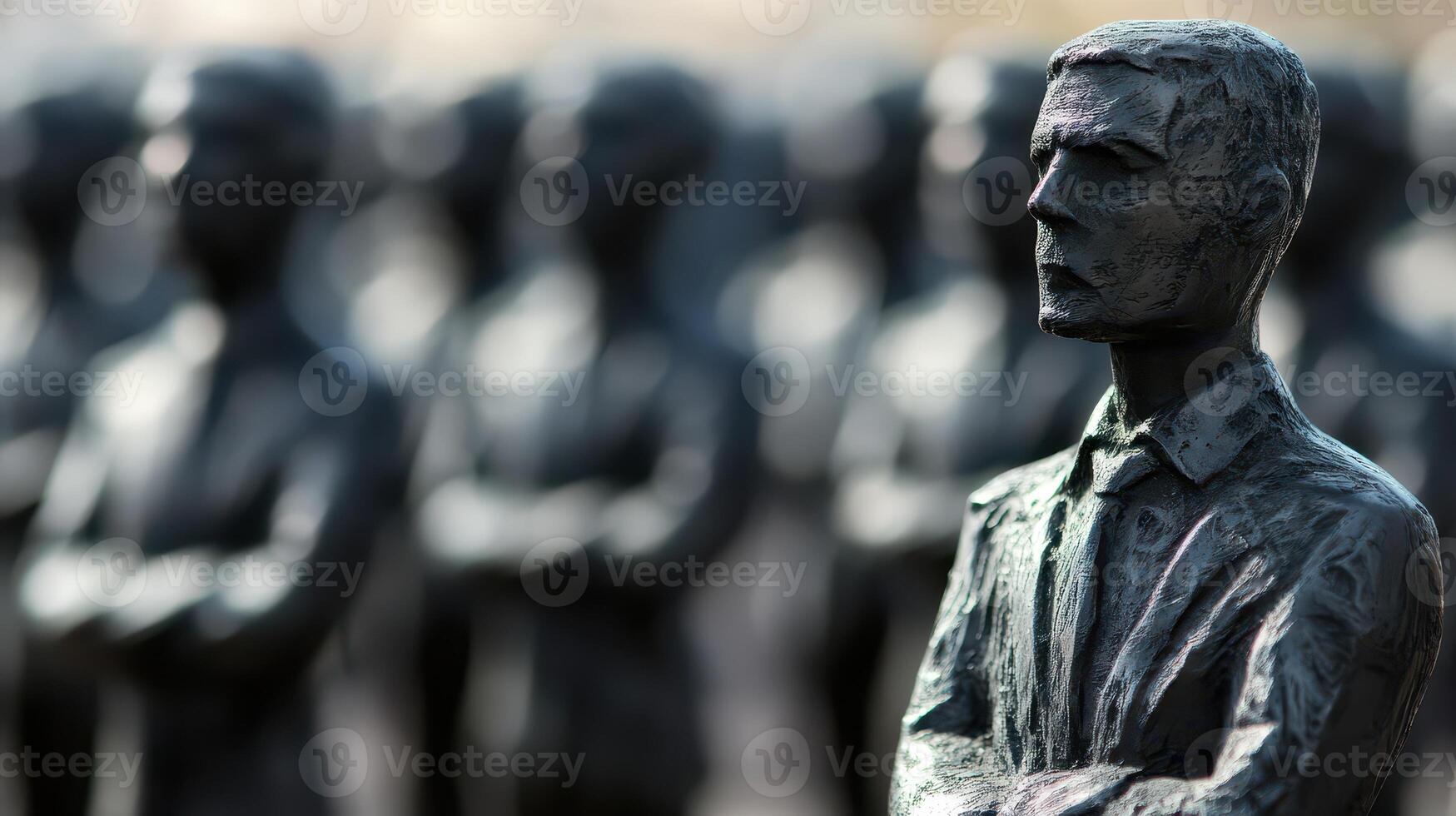 A statue of a man standing in front of a group of people photo
