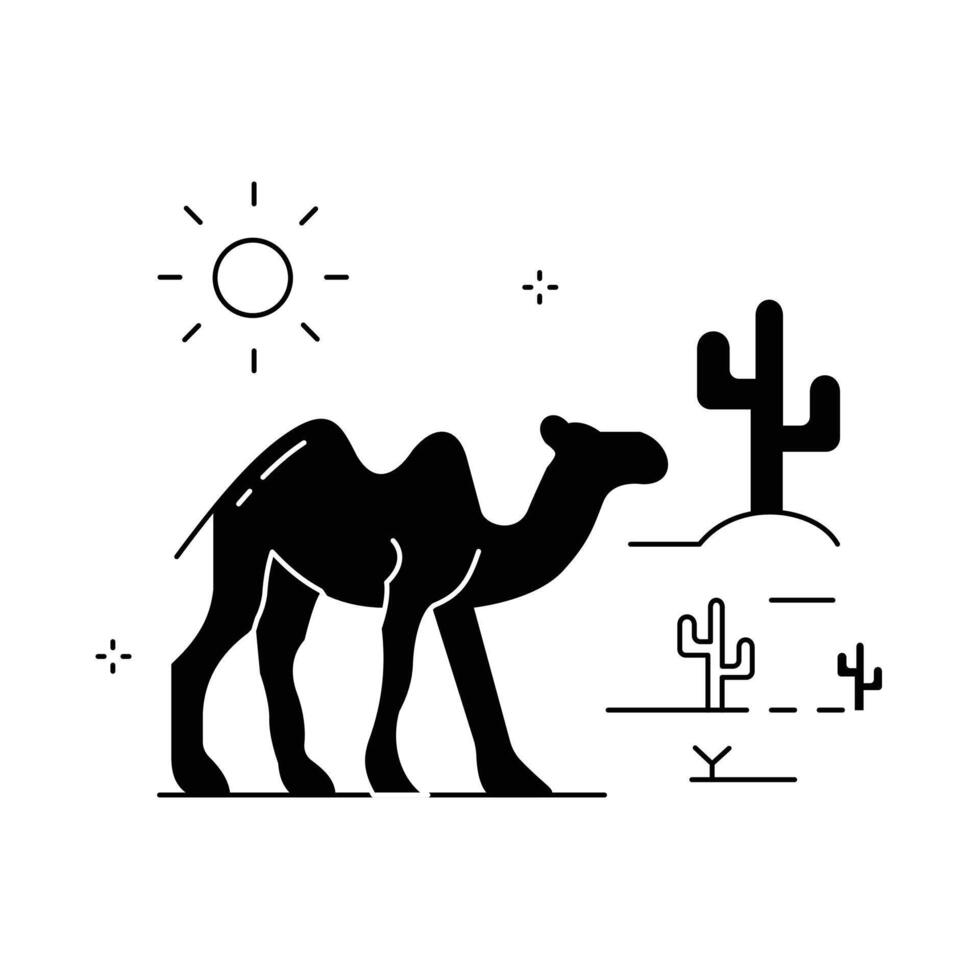 Desert Camel Icon Illustration Design with Editable Stroke vector