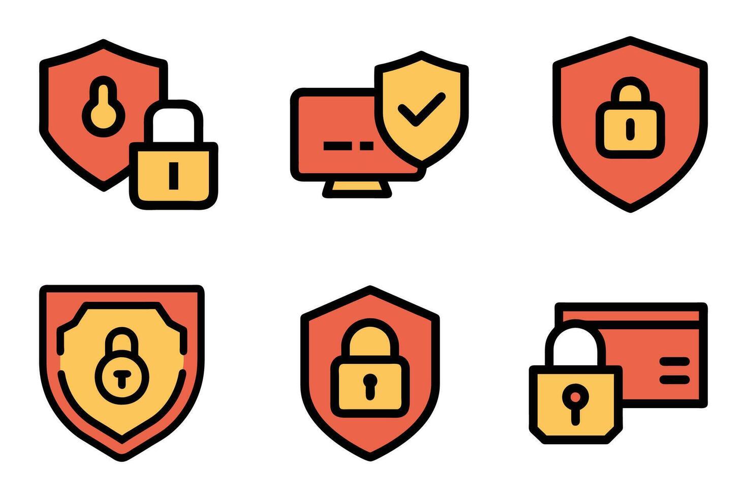 Flat Design Security Silhouette Icons with Outlines vector