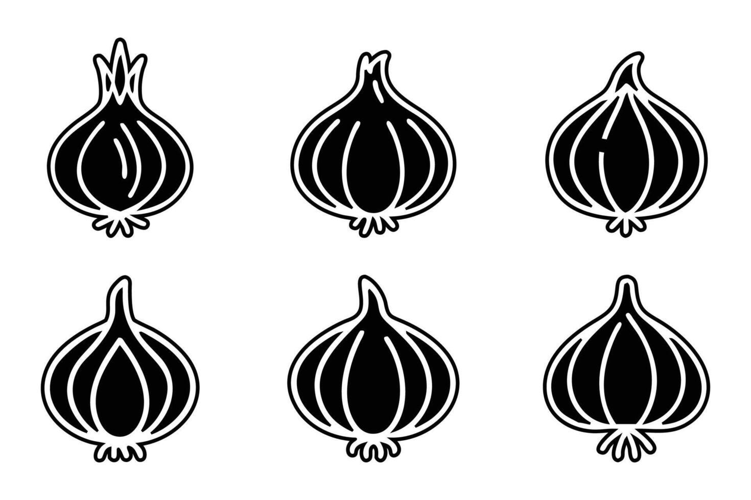 Flat Onion Icon Bundle in Silhouette Illustration vector