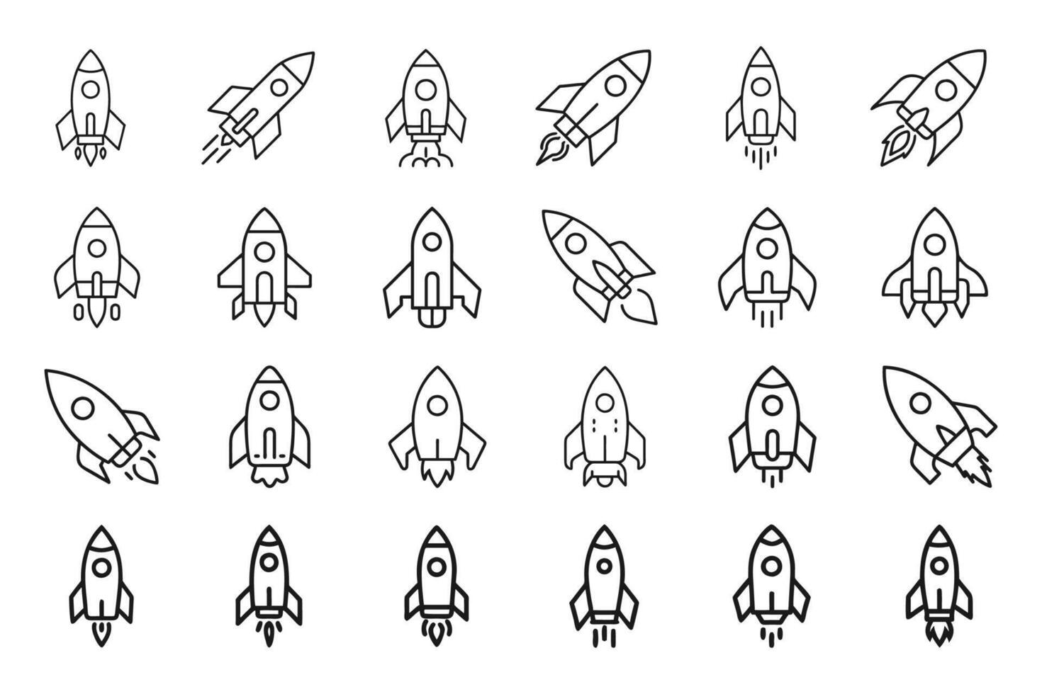 Rocket icon set with flat silhouettes vector