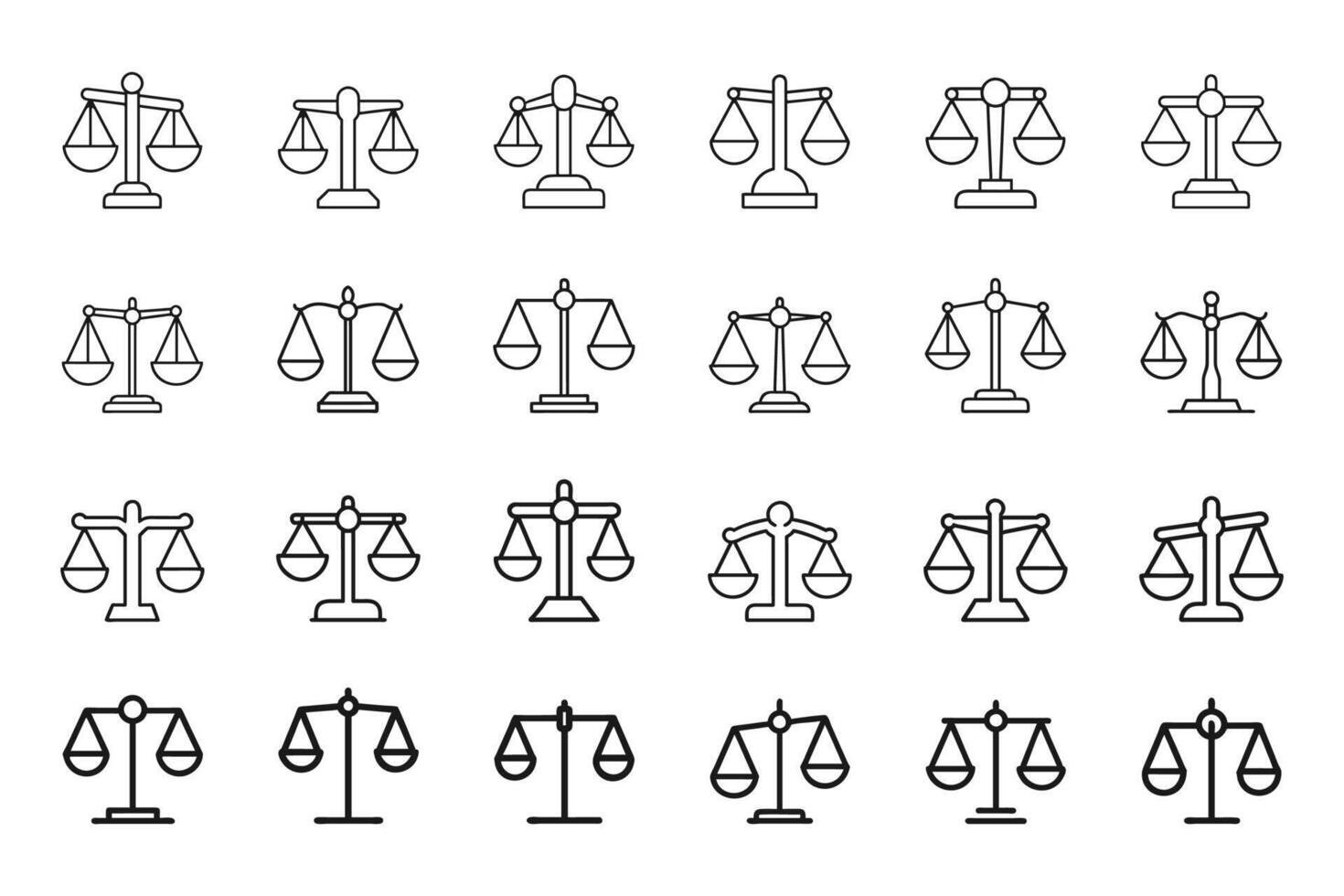 Flat design balance scale outline icon set vector