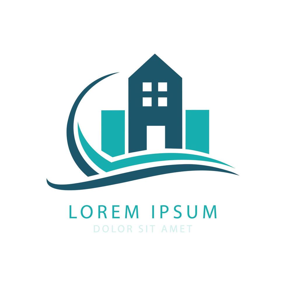 Modern Real Estate Logo with Abstract Building and Wave Design vector