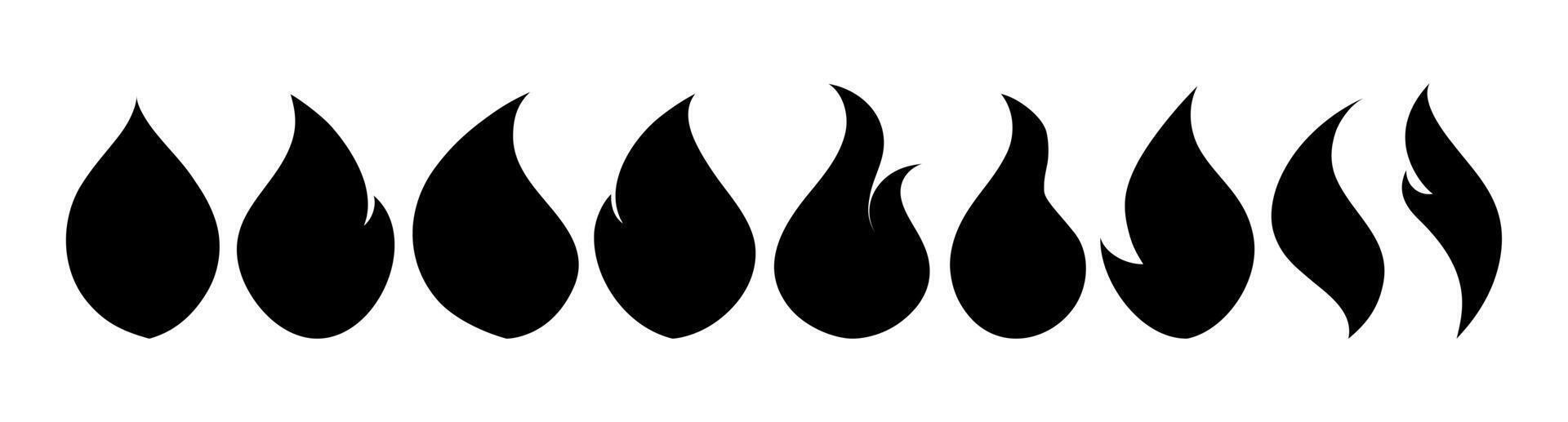 Fire Flame Icon Set Symbol on Black and White Colour vector