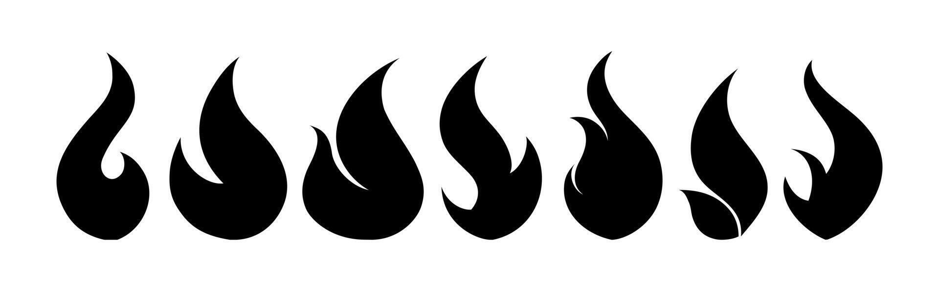 Fire Flame Icon Set Symbol on Black Colour vector